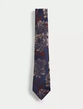 Галстук из чистого шелка с цветочным узором Marks & Spencer, цвет Burgundy mix