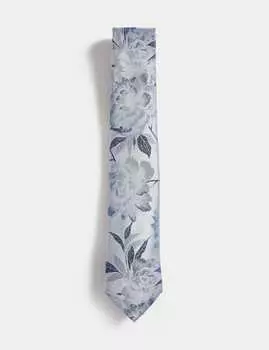 Галстук из чистого шелка с цветочным узором Marks & Spencer, средний синий