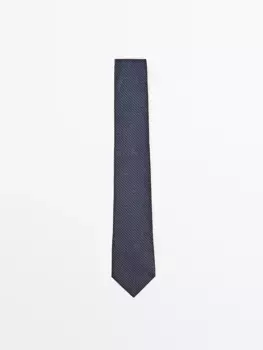 Галстук из хлопка и шелка зигзаг Massimo Dutti, синий