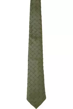 Галстук из кожи цвета хаки Intrecciato Bottega Veneta