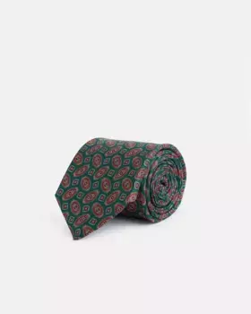 Галстук из зеленого шелка с овальным узором Silbon, зеленый
