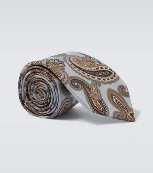 Галстук из жаккардового шелка с узором пейсли Etro, Multicolour On Grey Base