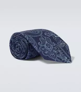 Галстук из жаккардового шелка с узором пейсли Etro, Multicolour On Blue Base