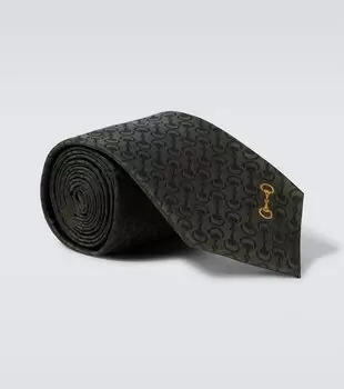 Галстук из жаккардового шёлка с вышивкой Horsebit Gucci, Dark Green Bottle