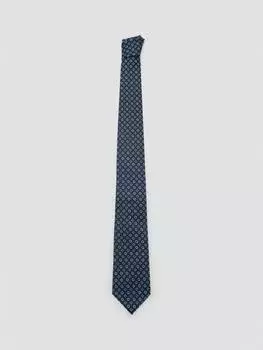 Галстук с гео-принтом из смеси шелка Mango, темно-синий