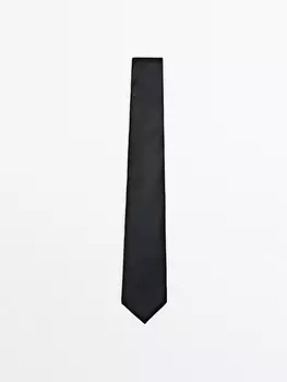 Галстук с текстурой из шелка и шерсти Massimo Dutti, синий
