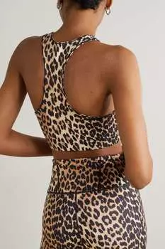 GANNI эластичный спортивный бюстгальтер из переработанного материала с леопардовым принтом, коричневый