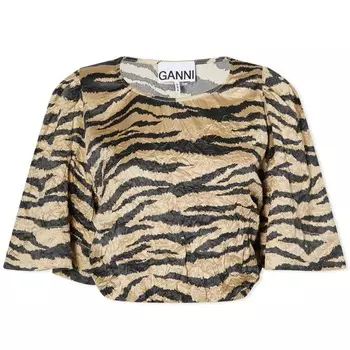 Ganni Атласная блузка с жатым эффектом, хаки