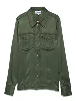 GANNI атласная рубашка, зеленый