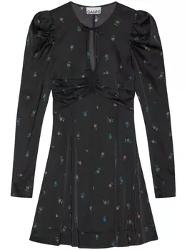 GANNI атласное платье мини с цветочным принтом, черный