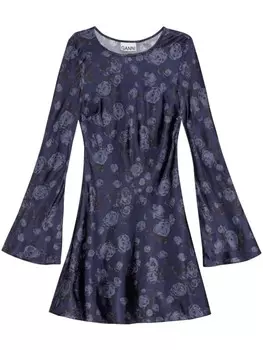GANNI атласное платье мини с цветочным принтом, синий