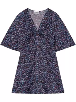 GANNI атласное платье мини с V-образным вырезом, черный