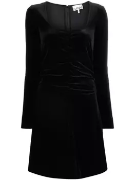 GANNI бархатное платье мини со сборками, черный