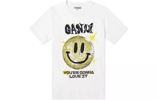 GANNI Базовая футболка смайлик, свободная, белая