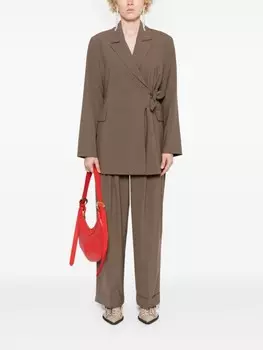 GANNI блейзер с запахом и поясом, коричневый