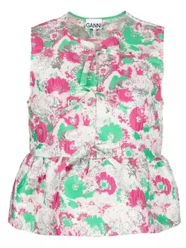 GANNI блузка без рукавов с узором Sugar Plum, розовый