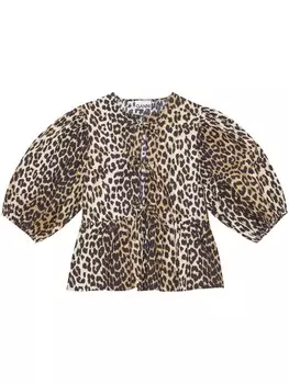 GANNI блузка из органического хлопка с леопардовым принтом, коричневый
