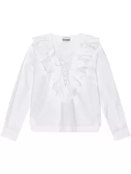 GANNI блузка из органического хлопка с оборками, белый
