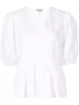 GANNI блузка из органического хлопка с запахом, белый