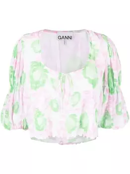 GANNI блузка из ткани жоржет с цветочным принтом, розовый