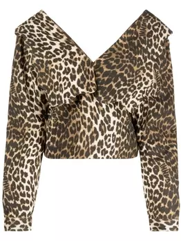 GANNI блузка Rhythm с леопардовым принтом, коричневый