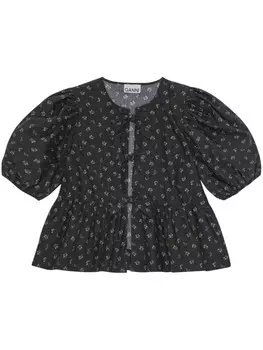 GANNI блузка с баской, черный