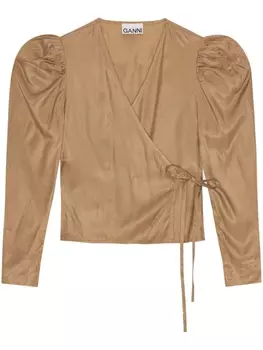 GANNI блузка с объемными рукавами, коричневый