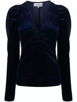 GANNI блузка с V-образным вырезом, синий