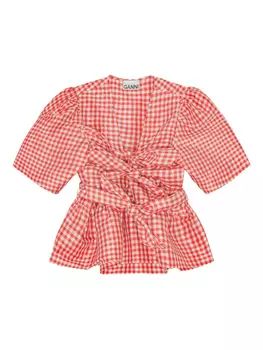 GANNI блузка с завязками, красный