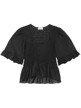 GANNI блузка с жатым эффектом, черный