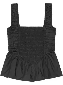 GANNI блузка со сборками и баской, черный