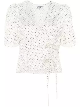 GANNI блузка в горох с жатым эффектом, нейтральный цвет