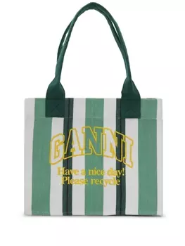 GANNI большая сумка-тоут в полоску, зеленый