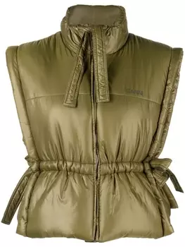 GANNI дутый жилет с вышитым логотипом, зеленый
