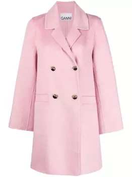 GANNI двубортное пальто с заостренными лацканами, розовый