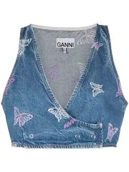 GANNI джинсовый топ с вышивкой, синий