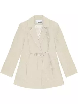 GANNI фактурный блейзер с завязками, нейтральный цвет