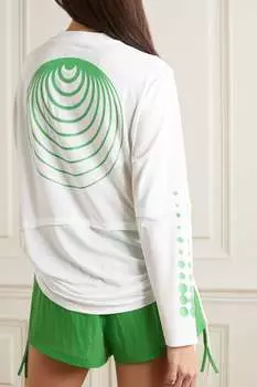 GANNI Футболка из эластичной переработанной сетки с рюшами и принтом, белый