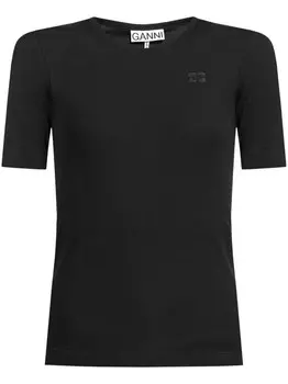 GANNI футболка из хлопка с аппликацией логотипа, черный