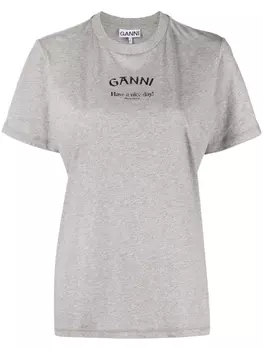 GANNI футболка из органического хлопка с логотипом, серый