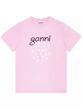GANNI футболка из органического хлопка с логотипом, розовый