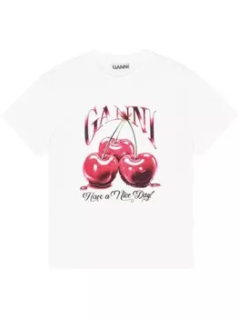 GANNI футболка с графичным принтом и логотипом, белый