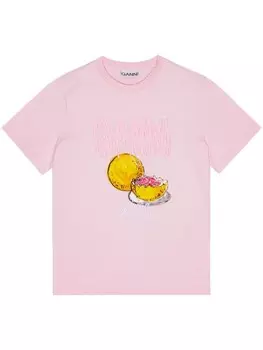 GANNI футболка с графичным принтом, розовый