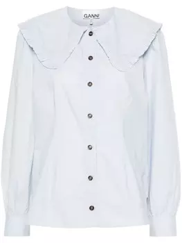 GANNI хлопковая рубашка с пуританским воротником, синий
