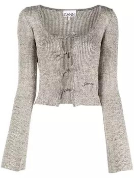 GANNI кардиган с вышитым логотипом, серебристый