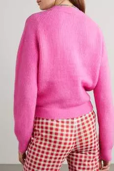 GANNI Кардиган трикотажа в рубчик с украшением из кристаллов, розовый