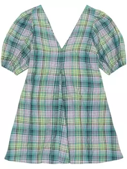 GANNI клетчатое платье мини с V-образным вырезом, зеленый