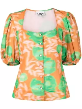 GANNI креповая блузка с цветочным принтом, оранжевый