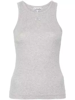 GANNI майка-меланж с вышитым логотипом, серый