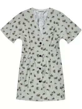 GANNI мини-платье с цветочным принтом и пуговицами, нейтральный цвет